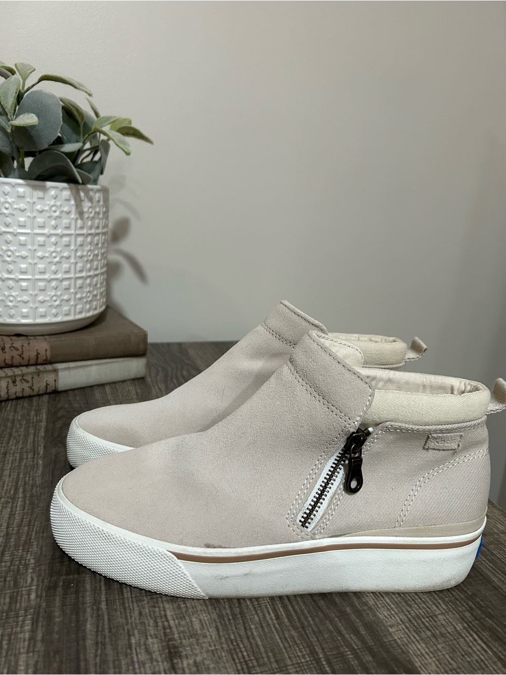 Keds Beige Side-Zip Platform Sneakers